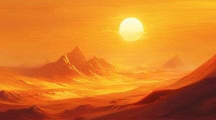 Vivid desert landscape under a blazing sun.