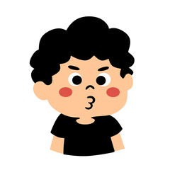 Little Boy with Black Hair Pouting Face Illustration