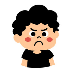 Angry Boy Expression with Black Curly Hair Illustration