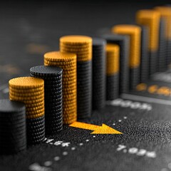 Black and Gold Coin Stacks Chart Showing Decline