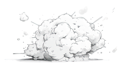 A large, white, cartoonish explosion cloud, with radiating, smaller, splashy effects