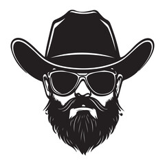 cowboy beard sunglasses engraving line art silhouette vector illustration