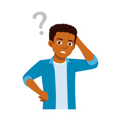 Puzzled African American man scratching his head with a question mark above