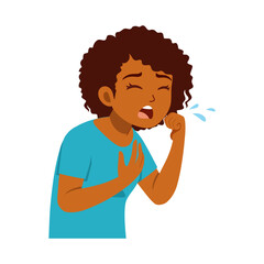 African American woman coughing while holding her chest with discomfort illustration