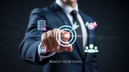 Human resources manager using an innovative virtual interface for talent acquisition, analyzing digital profiles and assessing candidates for a job.