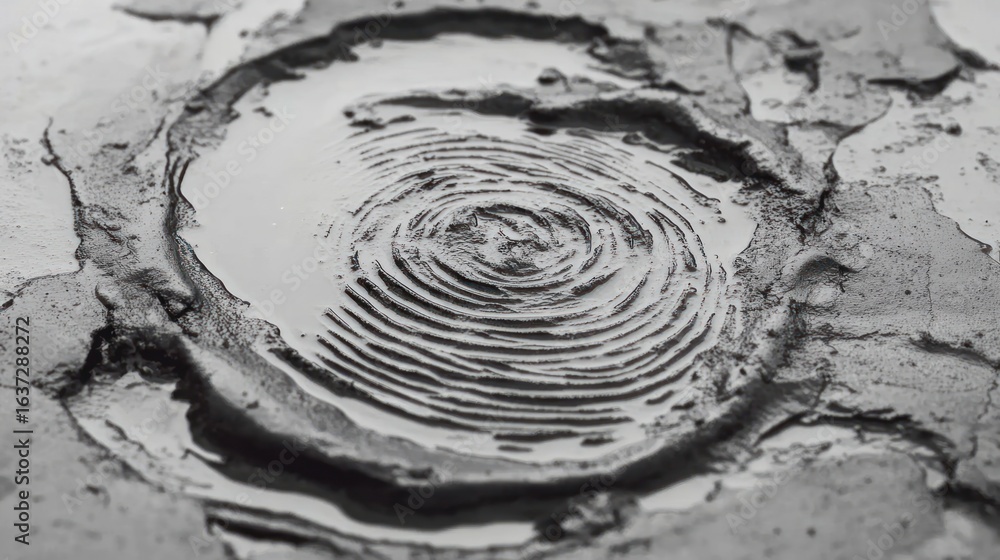 Poster abstract monochrome image of concentric circular pattern on a textured surface