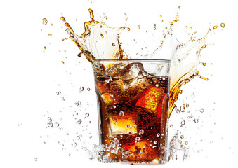 A glass of cola with ice, splashing (3)