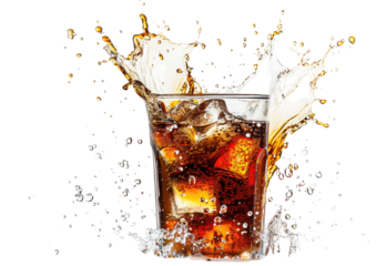 A glass of cola with ice, splashing (3)