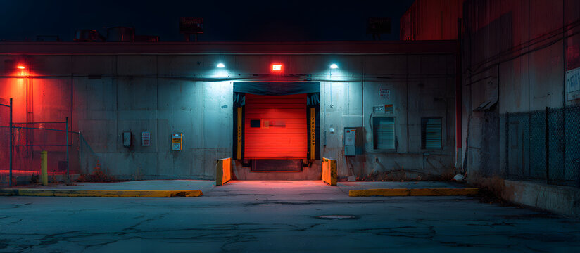Nighttime entrance to frightening city warehouse loading area - Powered by Adobe