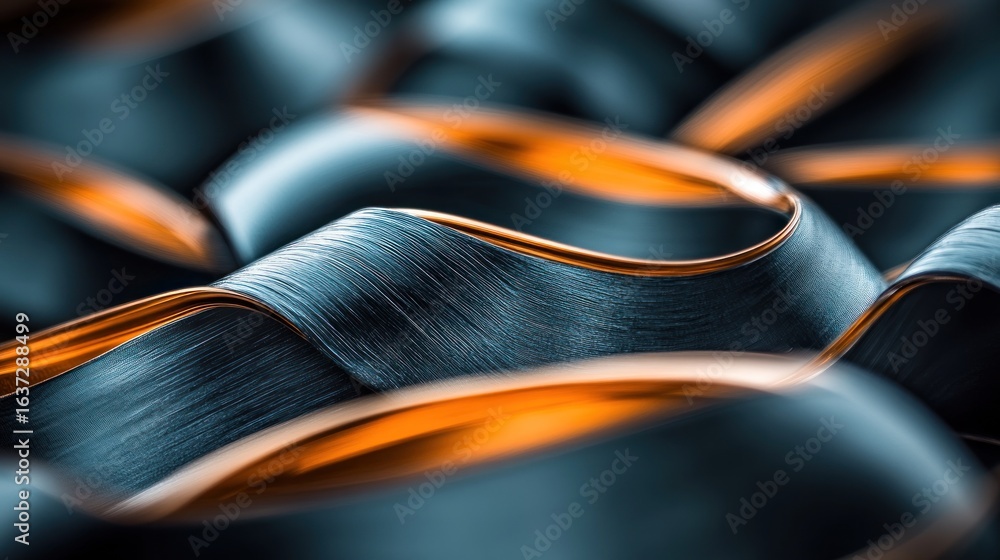 Aufkleber abstract metal waves with brushed texture and golden edges create a dynamic pattern
