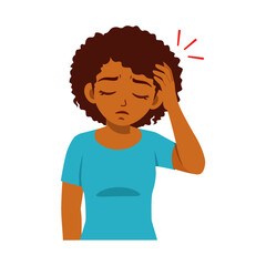 African American Woman with Headache Holding Head and Closing Eyes in Discomfort Illustration