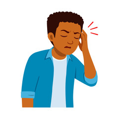 African American Boy Experiencing Headache with Discomfort and Frustration in Illustration