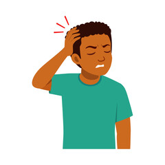 African Boy with Headache Touching his Head with an Uncomfortable Expression