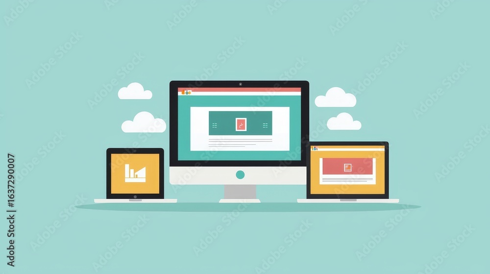 Wall mural flat web design in responsive vector template