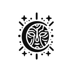 Obraz premium Tribal masks representing night, crescent moon and stars are integrated