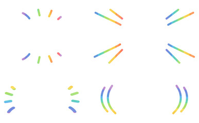 カラフルでかわいい手描きの集中線のセット