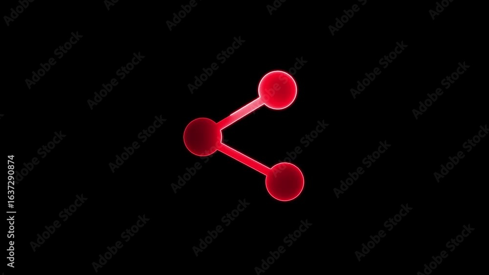 Poster glowing neon share icon animation. red mask glow share icon consists of three connected circles anim