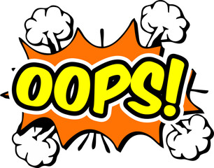 Cartoon comic sign burst clouds. Speech bubble, Oops sign expression and pop art text frames. Comics mem expressions speech, superhero book Oops label. Isolated vector symbols set
