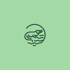 Crocodile logo in abstract and minimalist line art style.