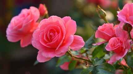 Beautiful pink rose flowers in garden