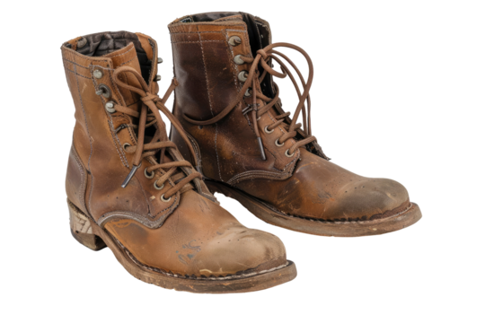 Worn leather work boots