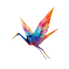 Obraz premium Colorful origami crane in mid-flight showcasing intricate paper folding techniques