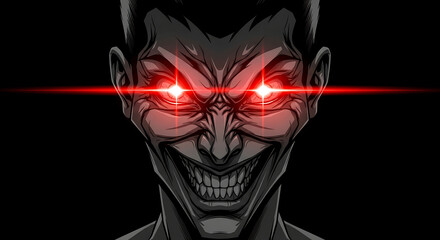Menacing Gaze: Cartoon Villain with Glowing Red Eyes