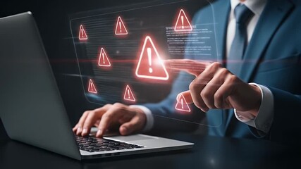 Ransomware malware attack and data breach. Businessman using laptop with spam virus on warning caution for notification on internet security protect. - Powered by Adobe