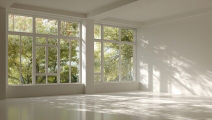 Obraz premium Sunlit, minimalist room with large windows