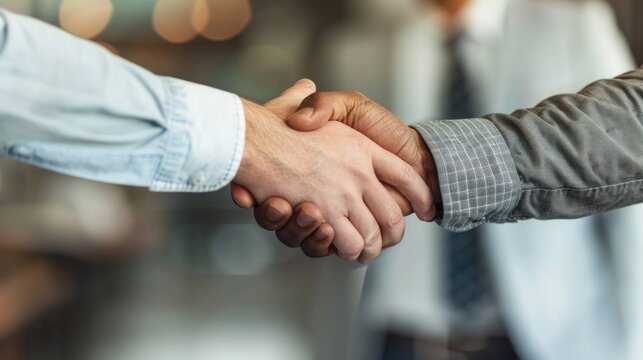 Focused close-up of handshake between executives stock photo --ar 16:9 --raw --v 6 Job ID: 2c15255b-47cb-4cf6-8b7f-8158296115fc