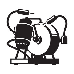 A black and white vector illustration of a silhouette of a mobile welding rig.