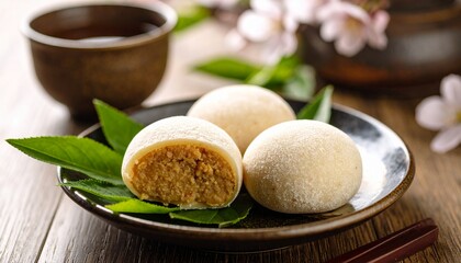 Mochi dessert with peanut paste 