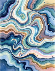 Abstract Swirling Lines Vibrant Watercolor