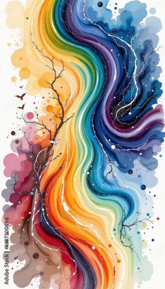 Poster colorful abstract cascade with dynamic branches
