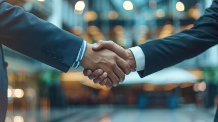 Business handshake between colleagues in suits stock photo --ar 16:9 --raw --v 6 Job ID: 1b0caf7c-1845-496e-bd82-cd362a6647e7