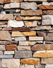 A close-up of a rustic stone wall with varied colors and textures
