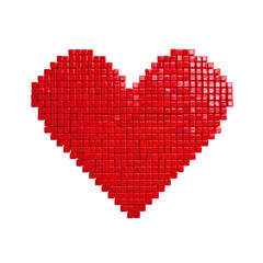 Red heart shape made of small blocks arranged on a white background showcasing creativity and a playful design