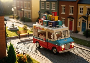 Obraz premium Ice Cream Truck with Boxes on Street