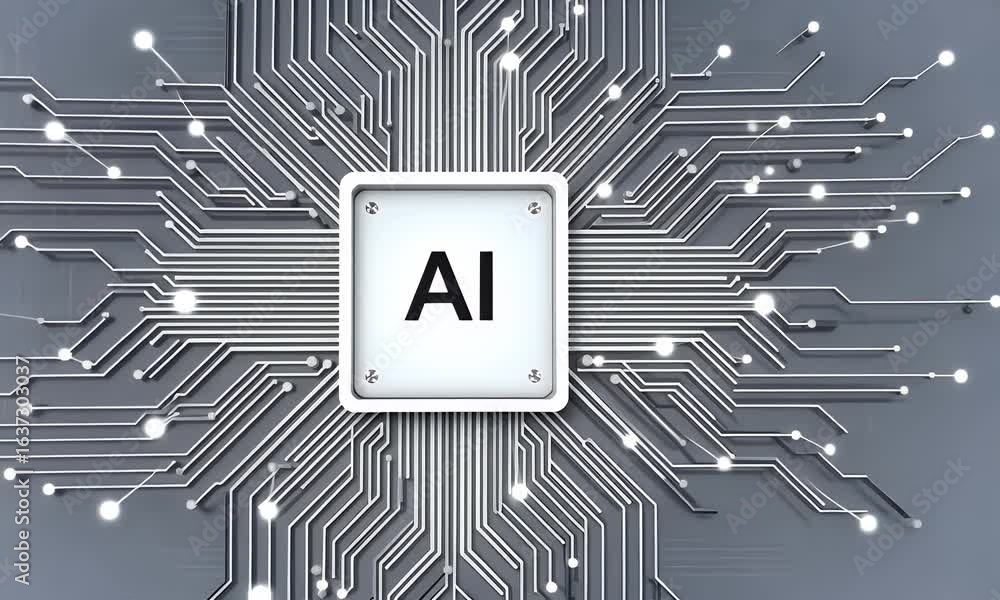 Aufkleber abstract white circuit board with ai text on a grey background, vector presentation design.