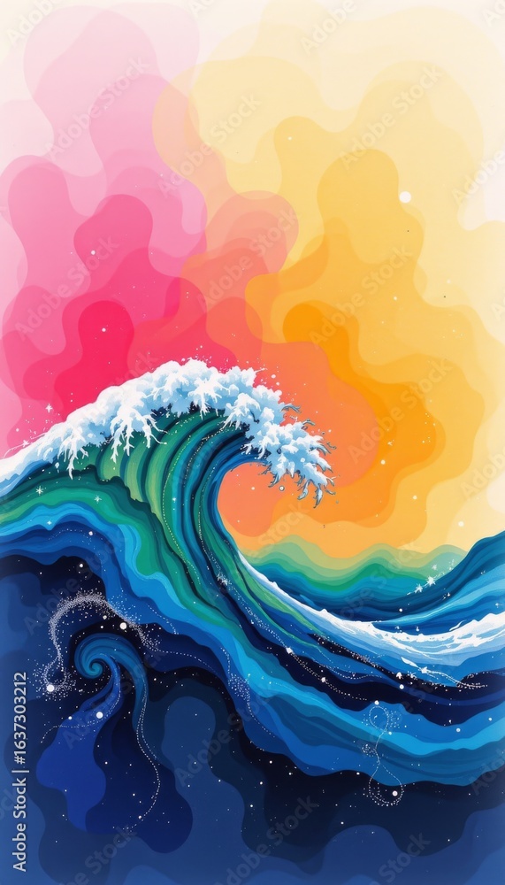 Poster dynamic wave with colorful background and movement
