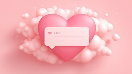 Pink heart shape with speech bubble and cloud design