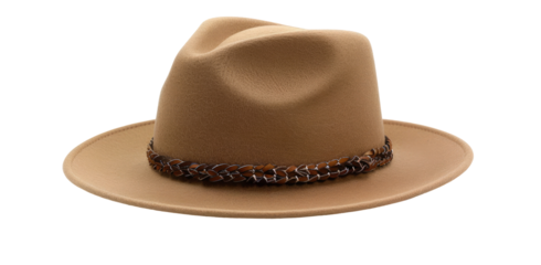 Beige fedora hat with brown braided band