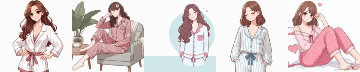 vector image of a woman wearing pajamas on a white background