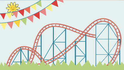 Roller coaster theme park ride illustration for family fun and summer vacation adventure cartoon amusement park