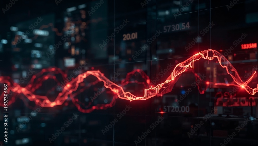 Poster data visualization: abstract digital representation of data flow with glowing lines and numbers, cap