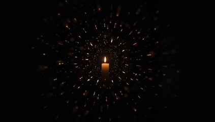 Obraz premium Candlelit Radiance: A solitary candle illuminates a vast, dark expanse with its soft, warm glow, creating a dramatic and intimate atmosphere.