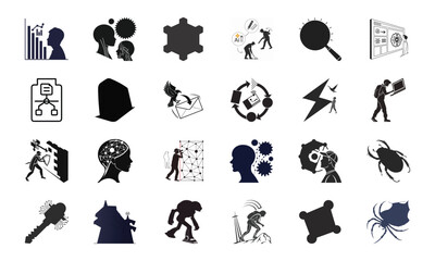 Set of Cybersecurity, Artificial Intelligence, and Technology Icons – Data Protection, Machine Learning, Network Security, and Digital Innovation Concepts

