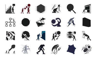 Set of Cybersecurity, Artificial Intelligence, and Technology Icons – Data Protection, Machine Learning, Network Security, and Digital Innovation Concepts

