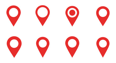 Red Map Pointer Icons Location Pin Symbols Silhouette
