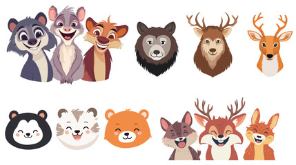 Fototapeta premium Group of wild animals smiling and coming back together in a natural environment, showcasing joyful and friendly expressions, ideal for wildlife, nature, animal behavior, conservation